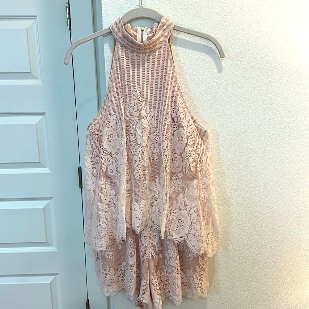 Angel Biba Cream and Tan Lace Romper